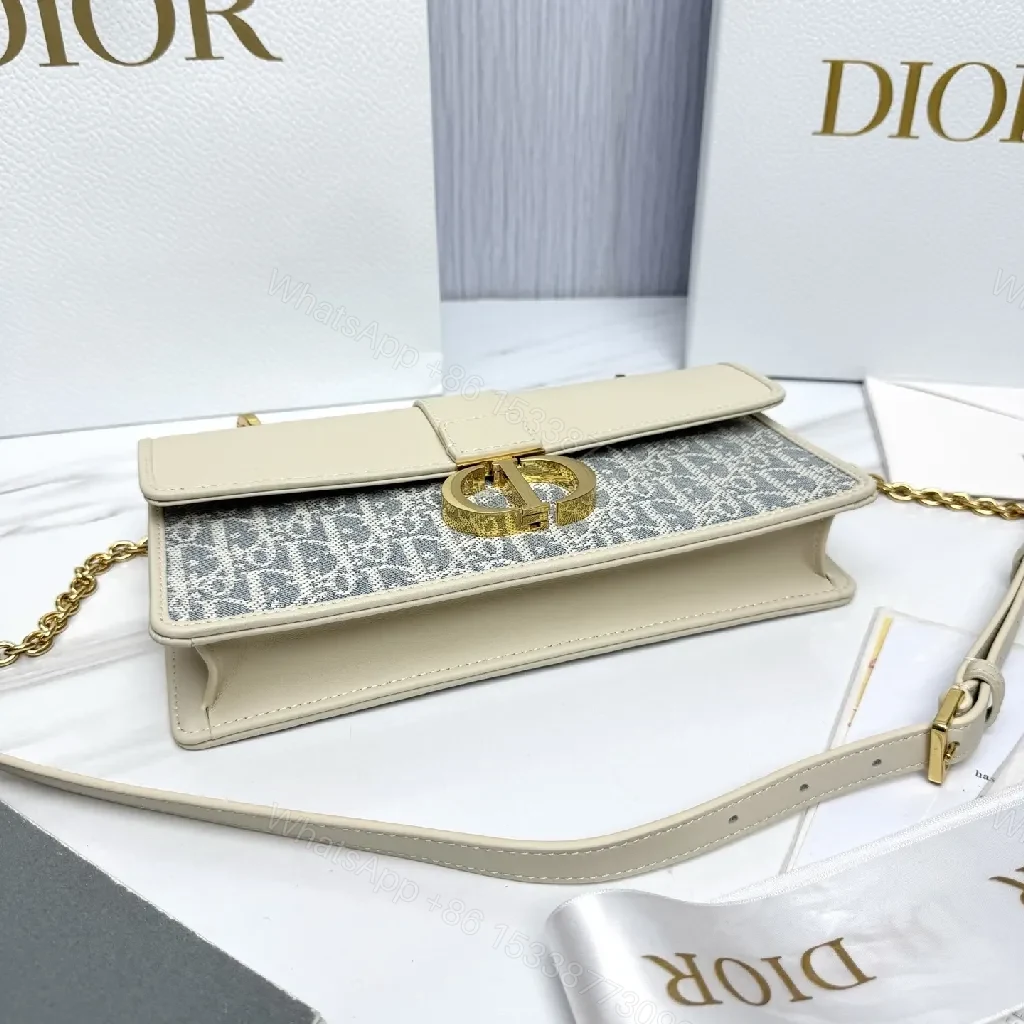 View 3 of Cream Leather Shoulder Bag: Monogram Chain Detail, Compact Everyday Luxury