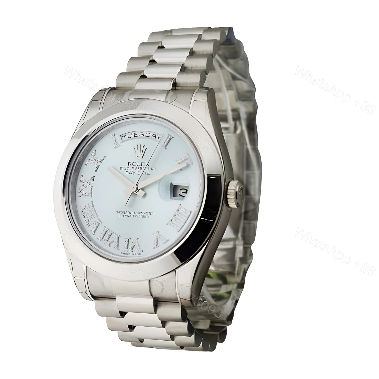 View 2 of Rolex Day-Date II 218239 Ice Blue Roman Diamond Dial Replica