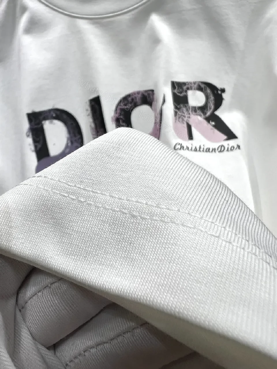 View 7 of White Cotton Tee with Distressed Gradient Logo - Relaxed Fit Top