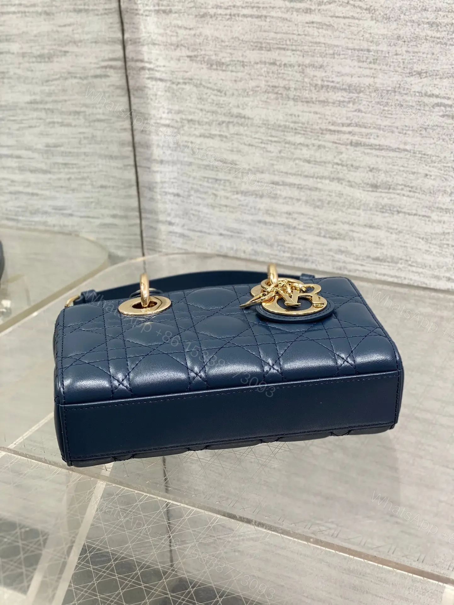 View 6 of DIOR SMALL LADY D‐JOY BAG 19 IN DARK BLUE CANNAGE GOLD HARDWARE