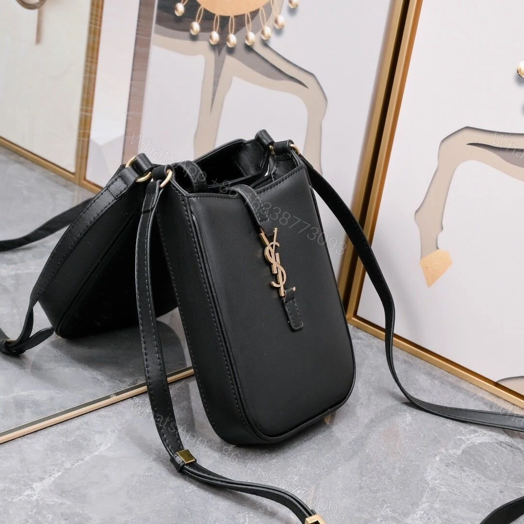 View 3 of Saint Laurent Le 5 A 7 Mini Vertical In Shiny Leather With Bronze Metal In Black 19cm