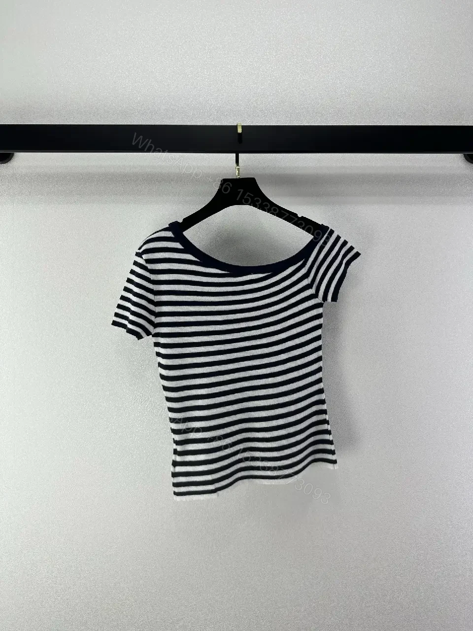 View 9 of Navy Stripe Cropped Tee with Embroidered Prada Milano Text