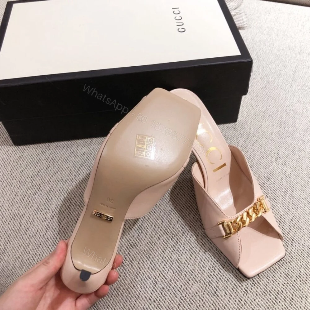 View 3 of Gucci Sylvie Chain Mule Sandals Pink