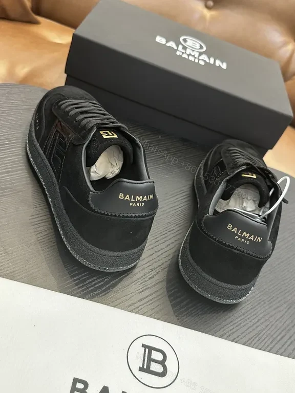 View 5 of Black Suede Leather Sneaker — Gold Embellished, Low-Top, Replica Balmain Style