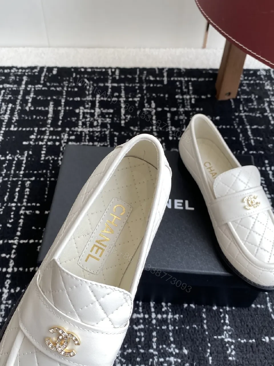 View 5 of Quilted White Leather Loafers with Gold Hardware, All-Day Comfort