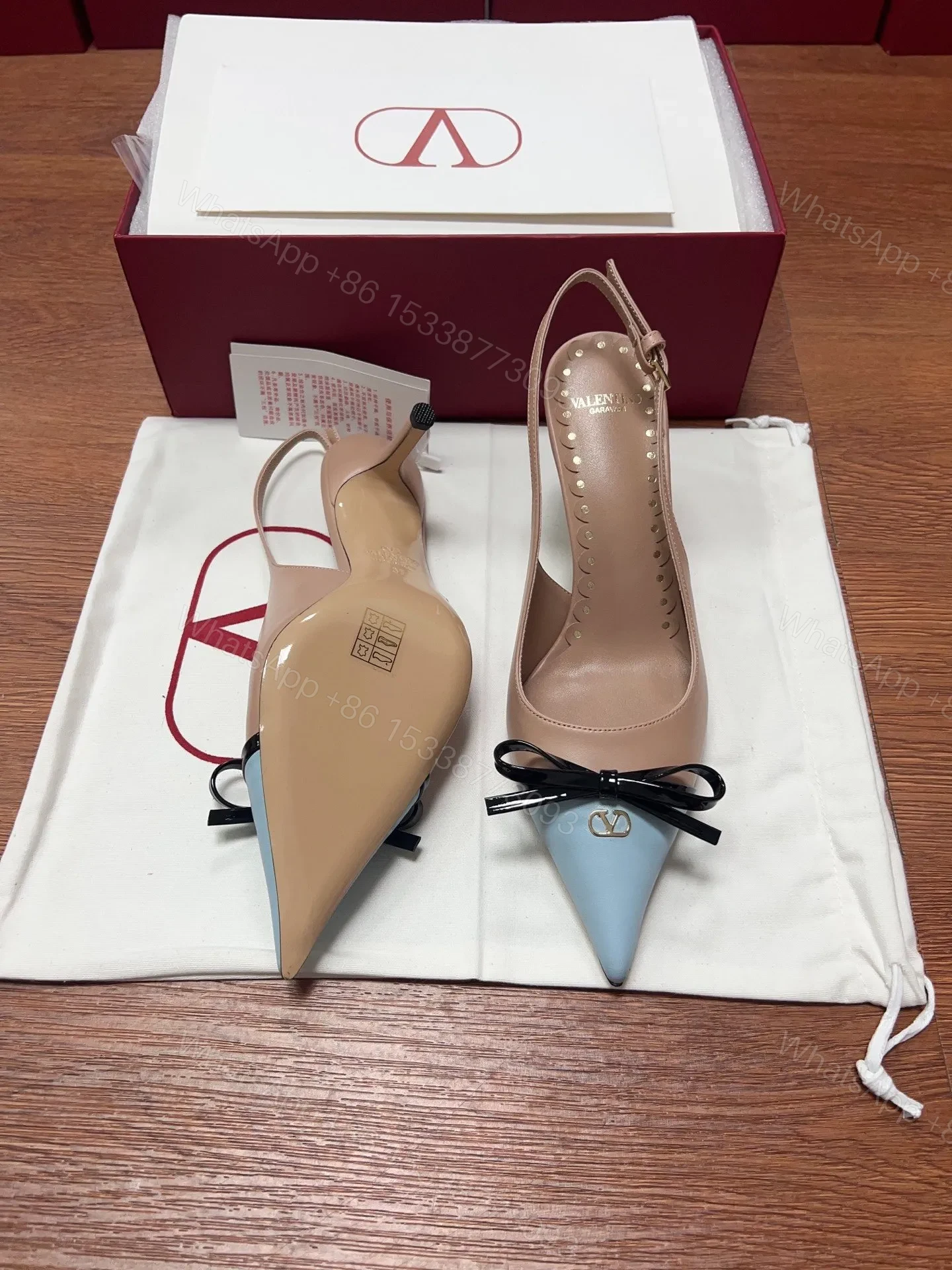 View 5 of Valentino Women Nude Leather Blue Pointed Heels