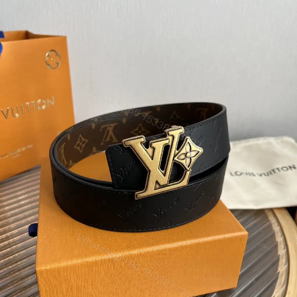 View 4 of Brown Canvas LV Monogram Belt with Oversized Buckle Belt