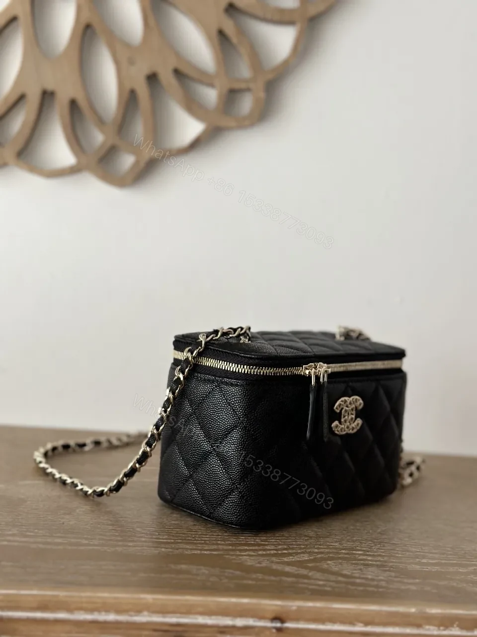 View 3 of Quilted Black Cardholder Bag with Chain – Luxe Compact