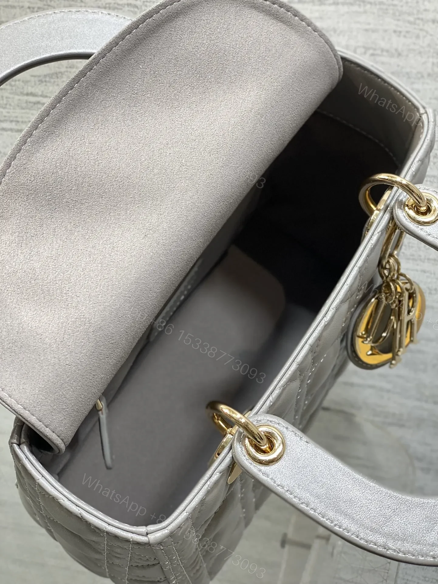 View 7 of Dior Medium Lady in Grey Gold Hardware