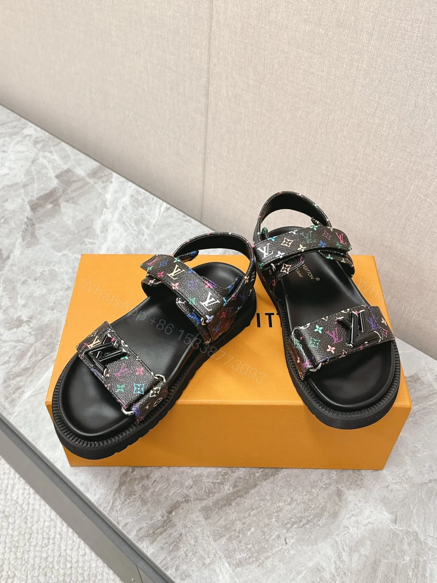View 6 of LV Women Black Multi Leather Strap Sandals