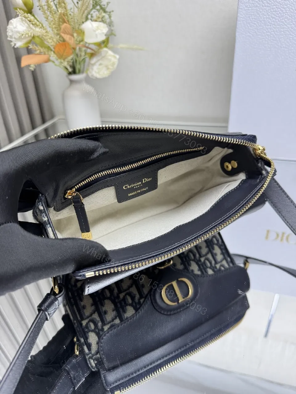 View 7 of Compact Monogram Satchel: Black Leather Trim Bag