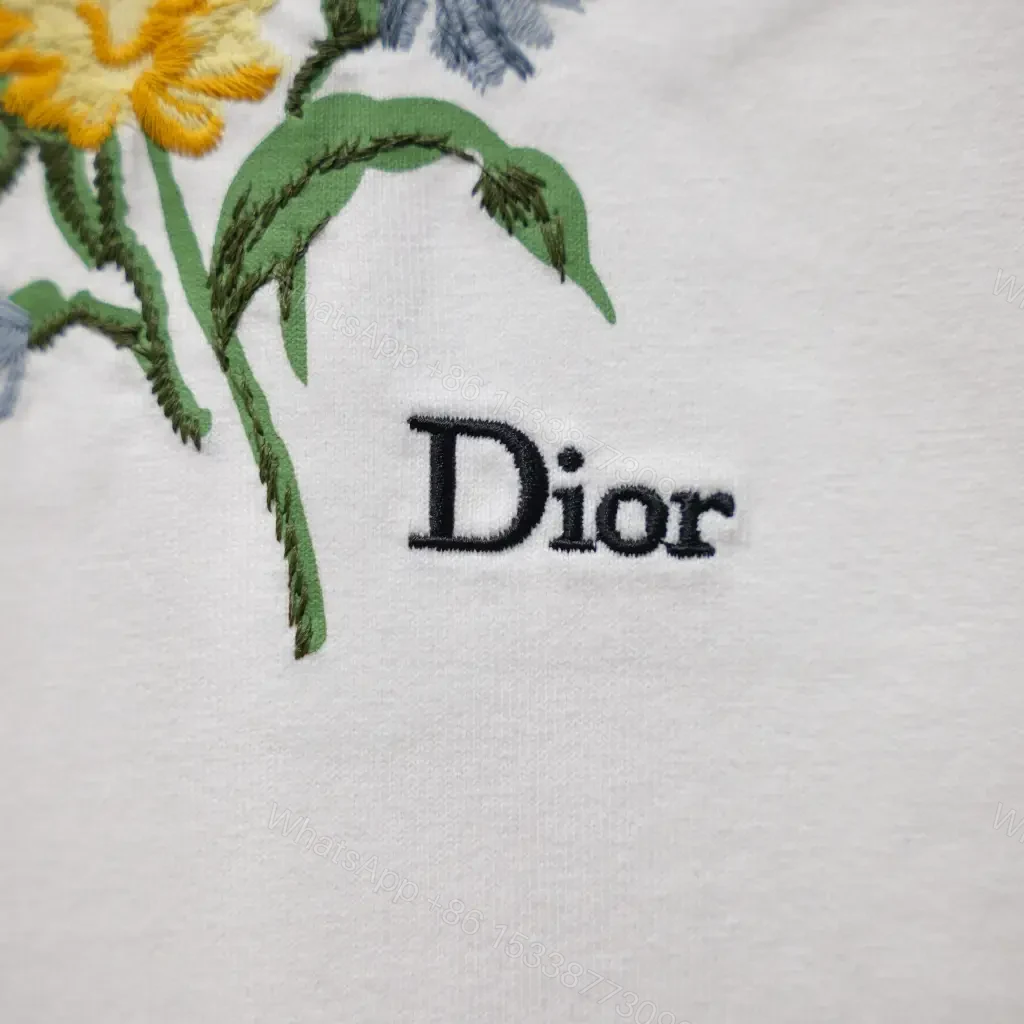 View 8 of White Cotton Tee Floral Embroidered Round-Neck Shirt