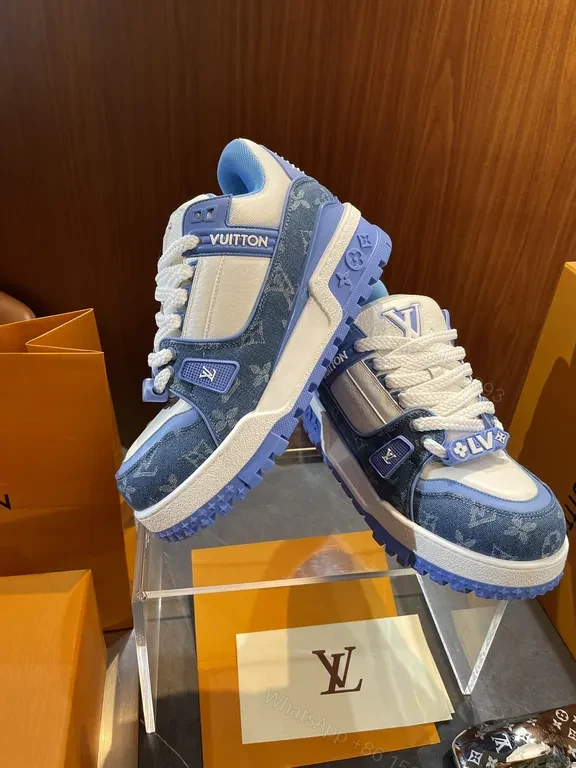 View 2 of Bold Denim-Inspired Trainer with LV Accents - Luxe Casual Sneakers