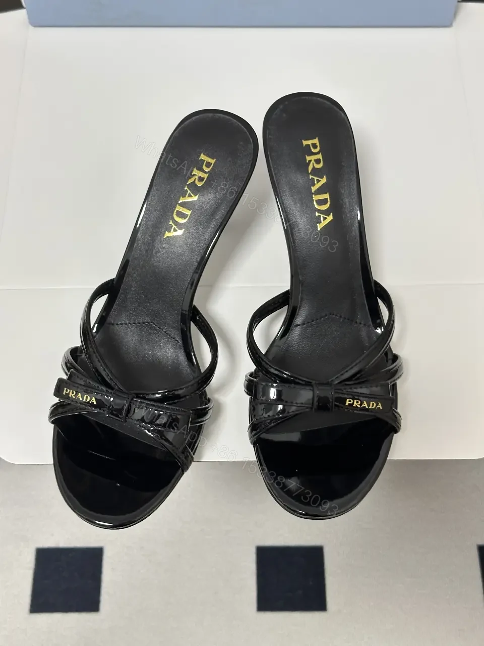 View 8 of Black Leather Slingback Heeled Sandals Prada Style