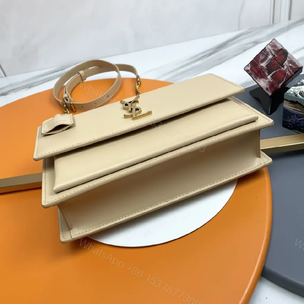 View 6 of Beige Leather Crossbody: Minimalist Luxury with Gold Hardware
