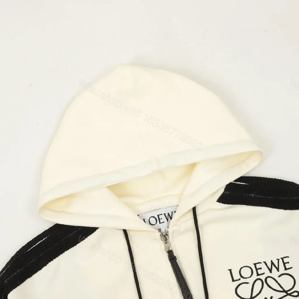 View 3 of Minimalist Luxury Hoodie: Contrast Stripes & Logo Zip Front Hoodie