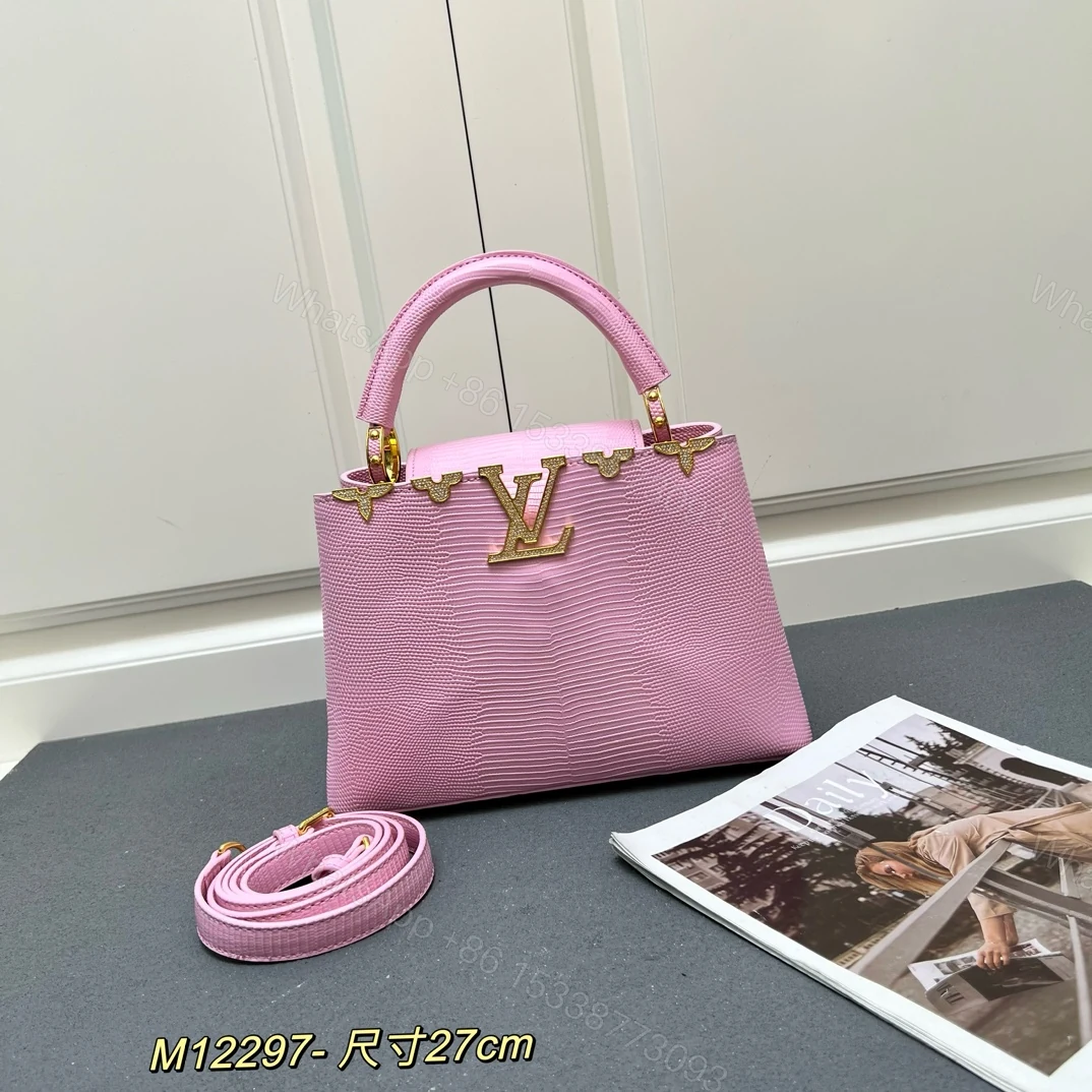 LV 一比一 M12297 粉色壓紋手提包 金扣27cm甜美優雅款 — view 1