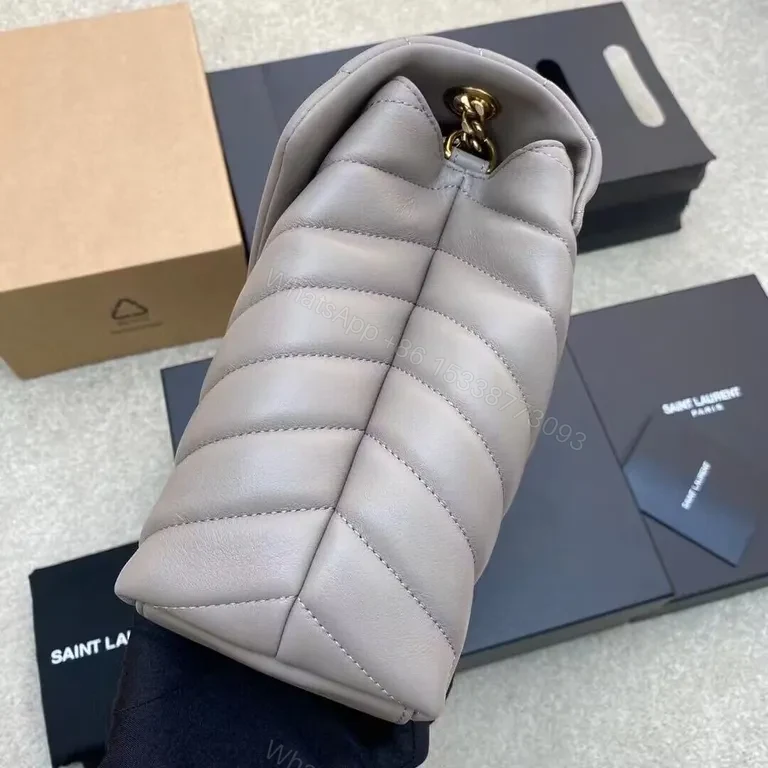 View 4 of Taupe Quilted Leather Shoulder Bag - Modern YSL Chevron Style