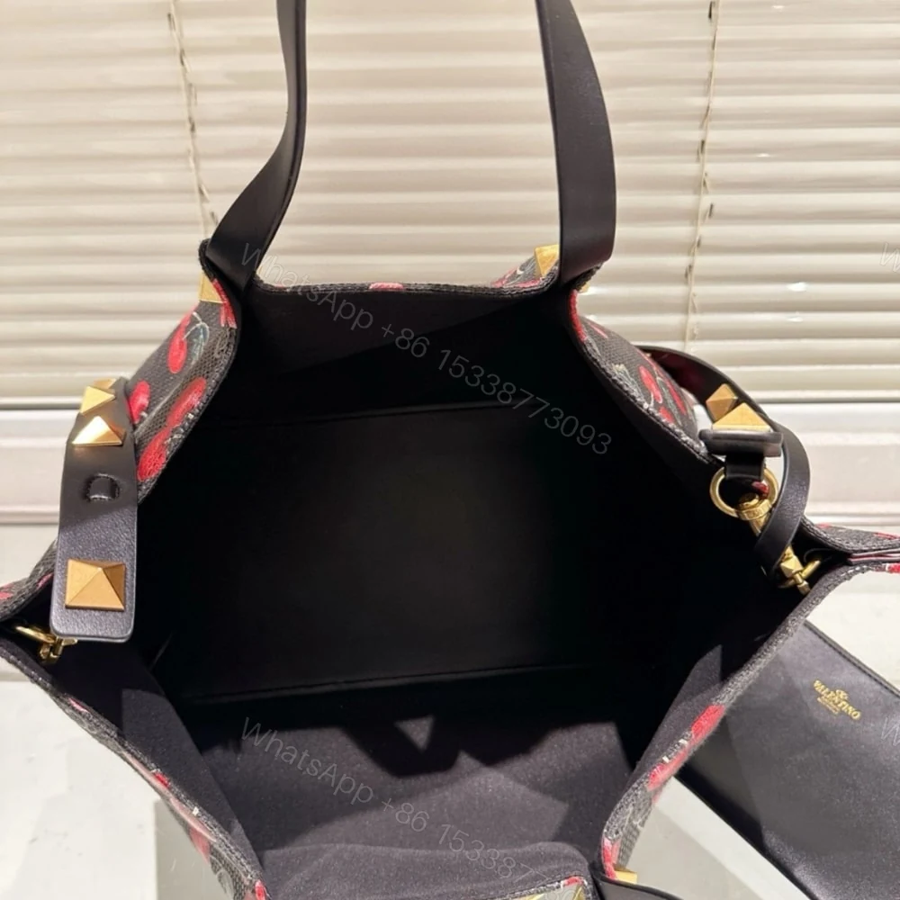 View 5 of VALENTINO GARAVANI VLOGO SIGNATURE CHERRYFIC MOTIF BAG BLACK 26CM