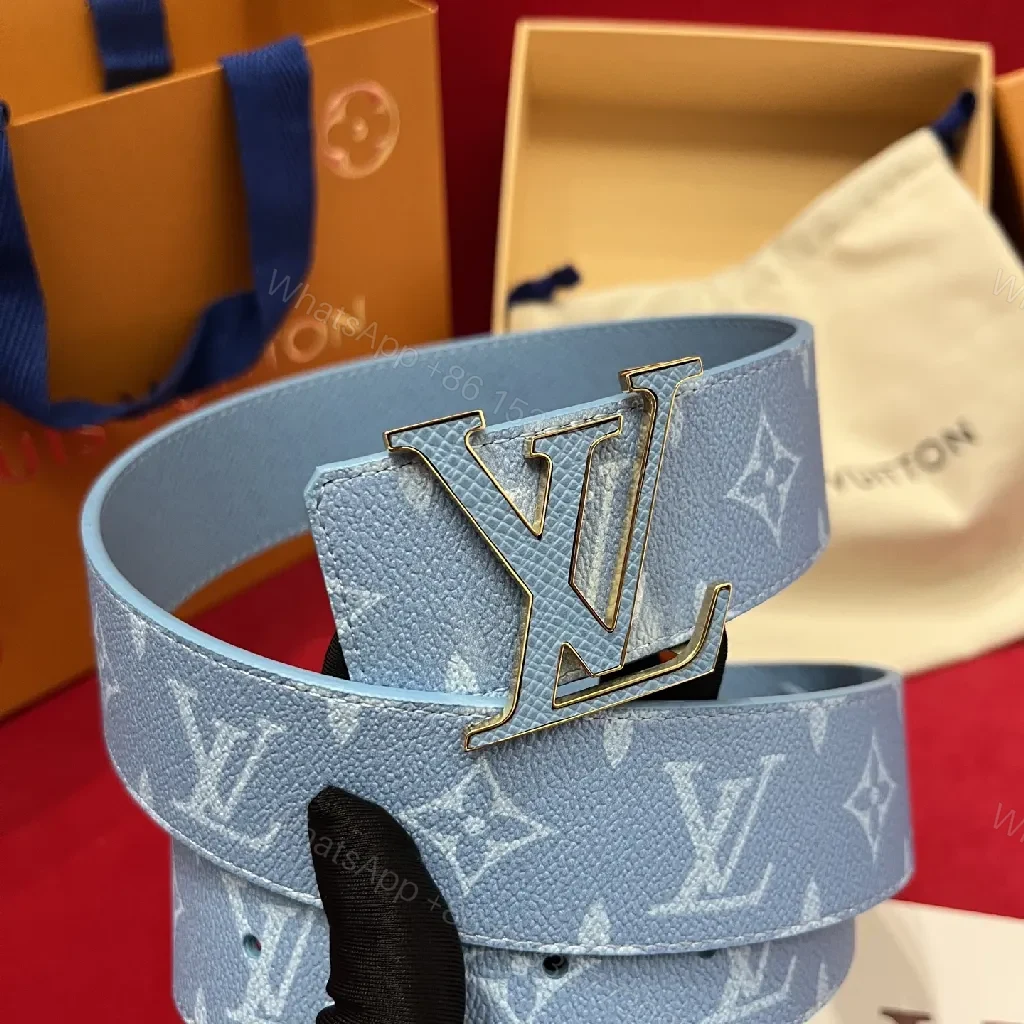 View 2 of Pastel LV-Style Textured Belt with Signature Buckle