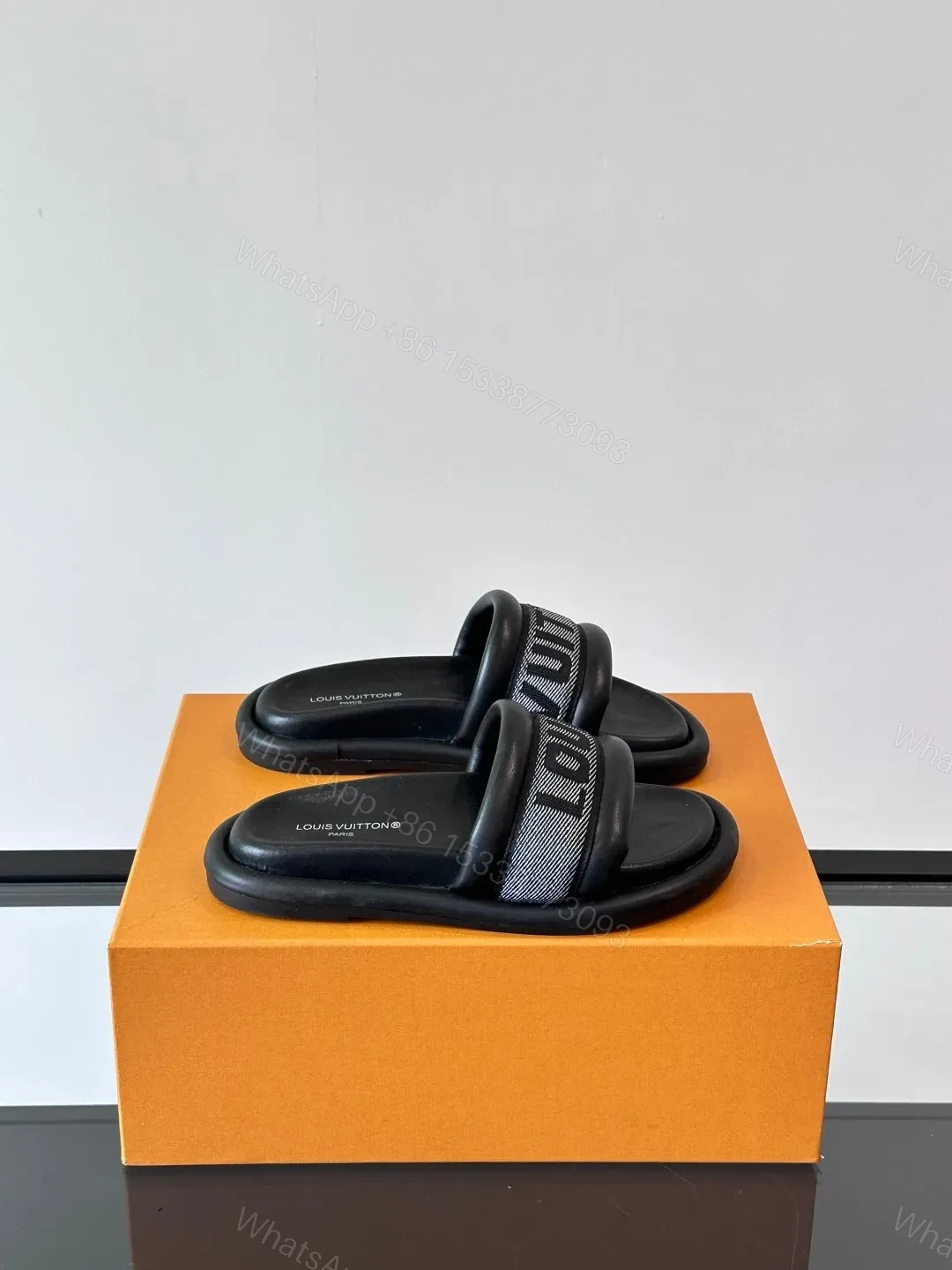 LV Men Black Fabric Strap Slide Sandals — view 1