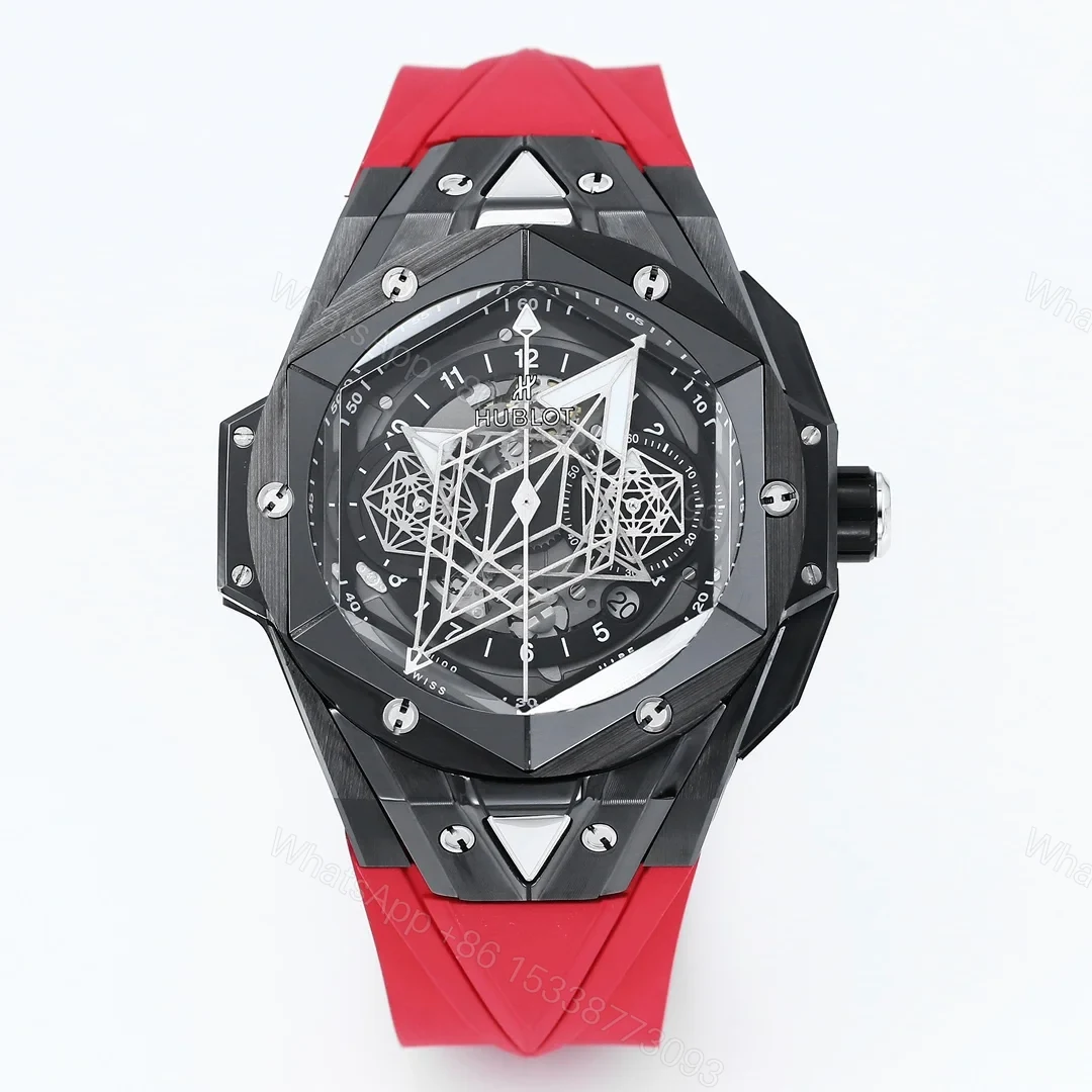 Hublot Big Bang Sang Bleu Replica 45MM Premium Black Ceramic Red Rubber Strap Edition RG-HUBLOT-SANGBLEU-RED-45 — view 1