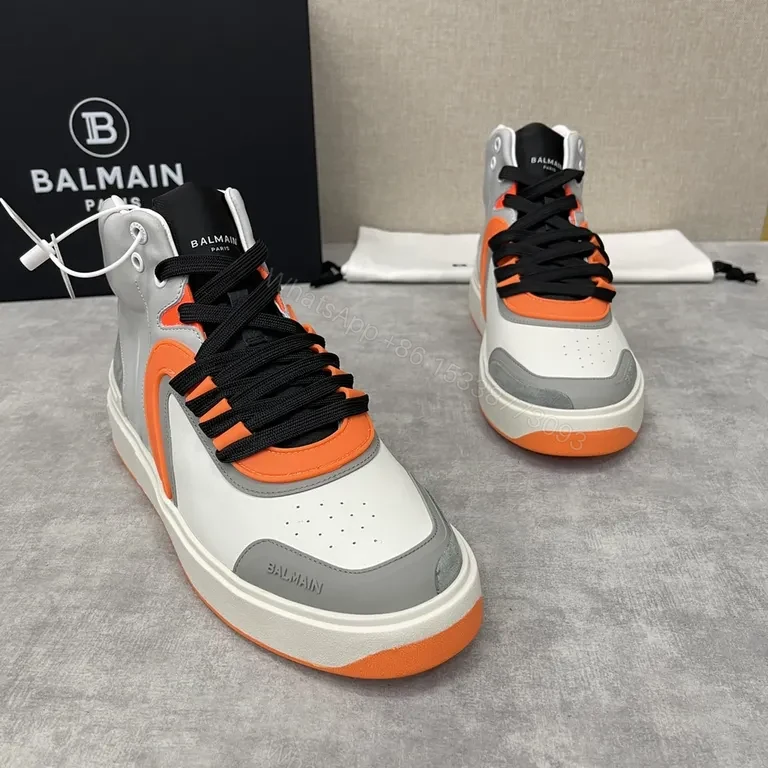View 6 of Balmain Orange-Accented Leather High-Tops Sneakers