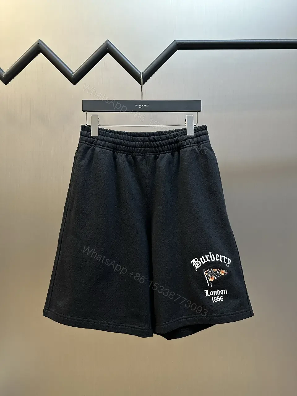 View 4 of Black Cotton Shorts Burberry London Logo Key Feature Elastic Waistband Shorts