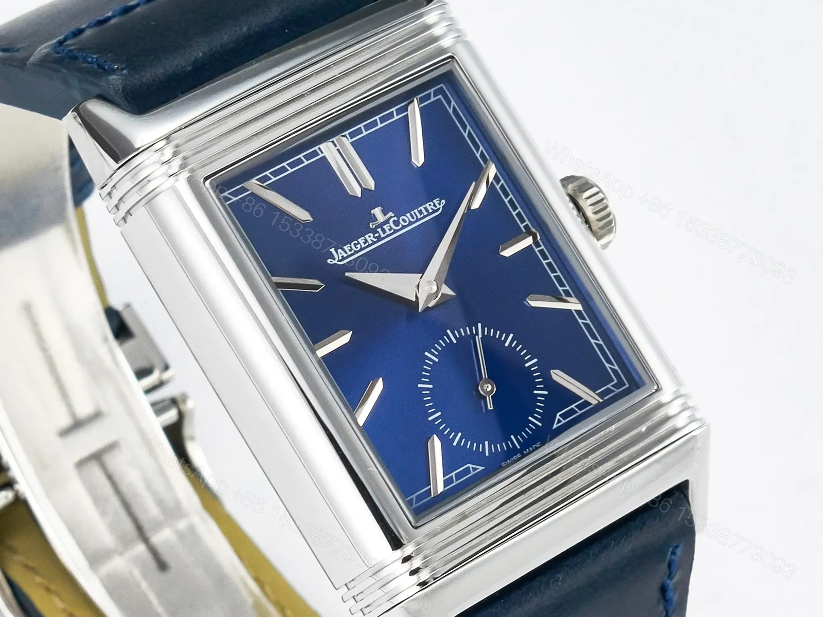 View 18 of Reverso Tribute Duoface Small Seconds SS MGF Best Edition Blue Dial on Blue Leather Strap A854A