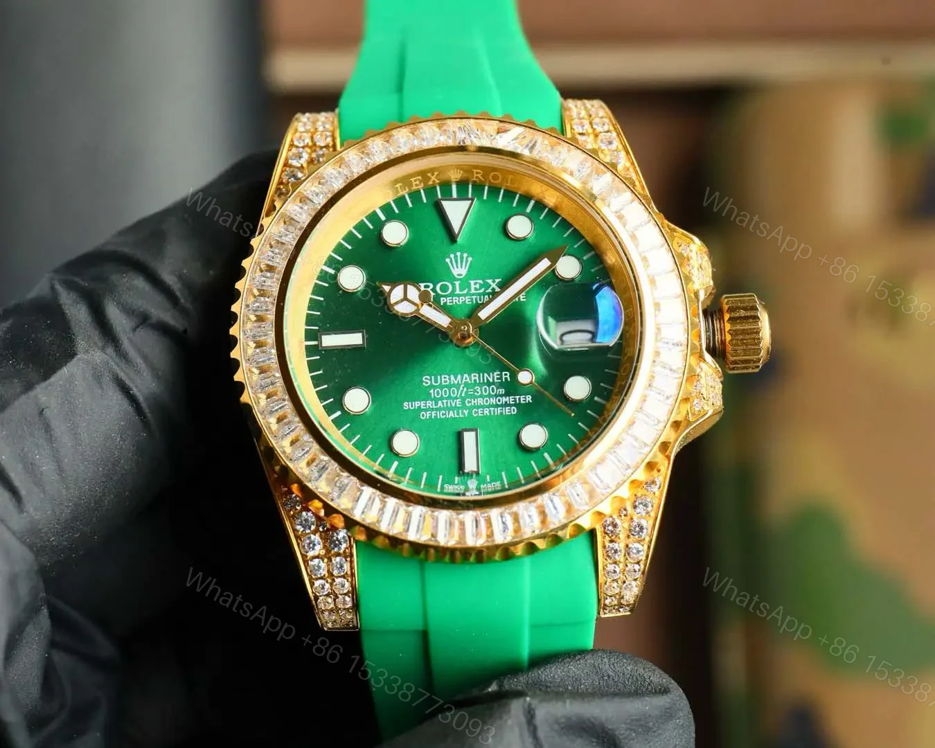 View 9 of Fake Rolex Submariner Red Diamond Dial 3CT Bezel 16610-ICE-0001