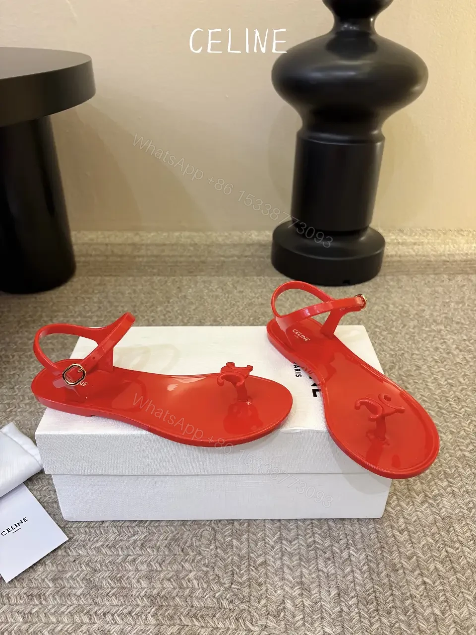 View 3 of Red Patent Jelly Sandals Celine Style Statement Feature Sandal Product