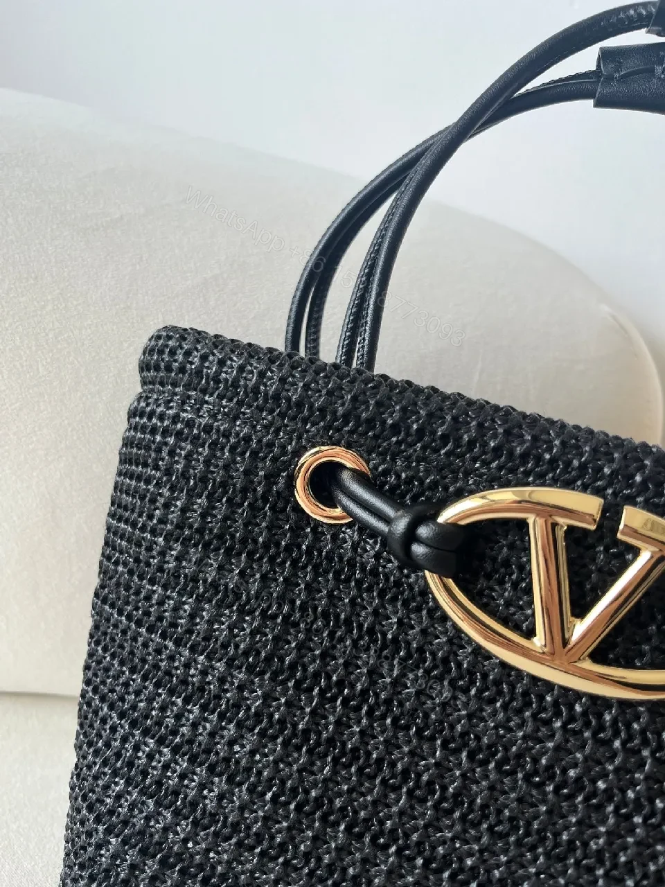 View 9 of Compact Black Knit Bag with Gold Hardware: Everyday Luxury Bag