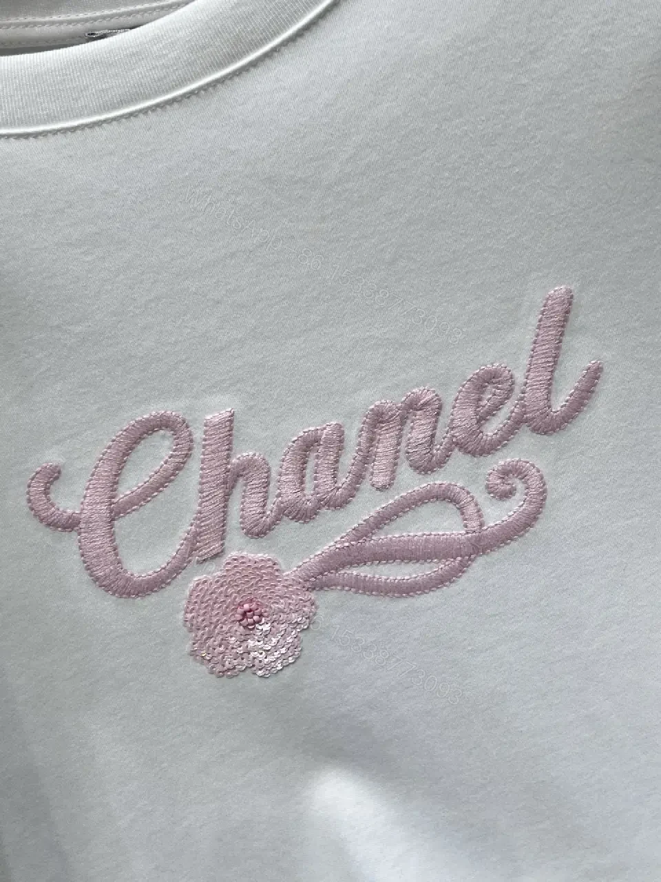 View 2 of White Tee with Pink Embroidered Logo – Everyday Luxe, Premium Cotton