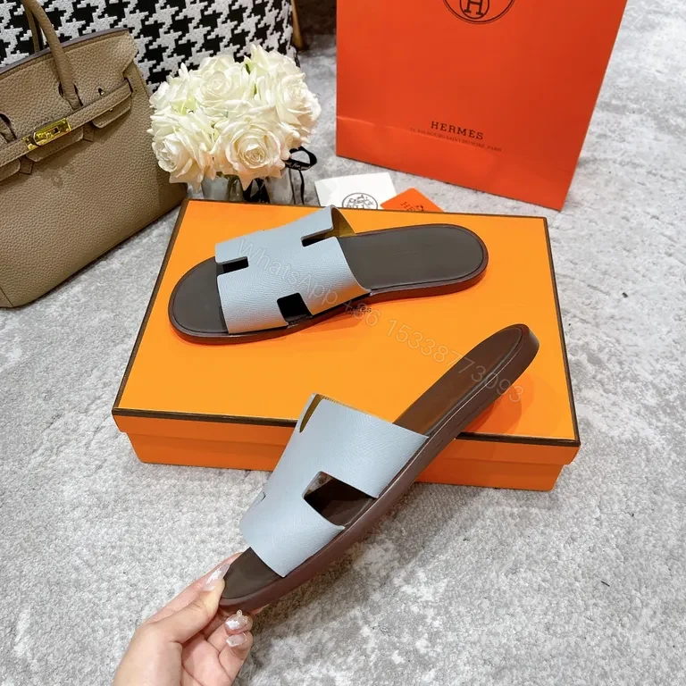 View 8 of Ice-Blue Hermes Oran Slides: Clean, Confident Comfort