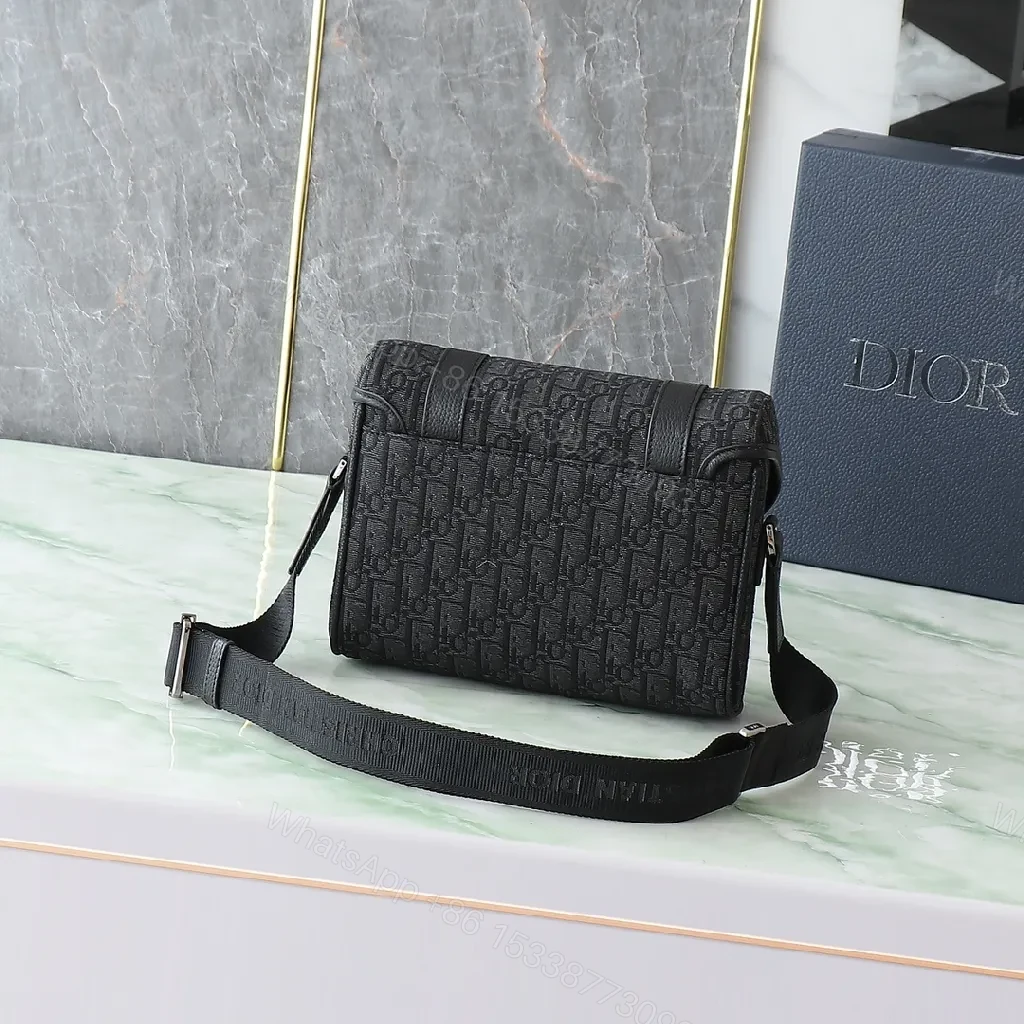 View 4 of Monochrome Jacquard Messenger: Structured, Subtle Luxury Bag