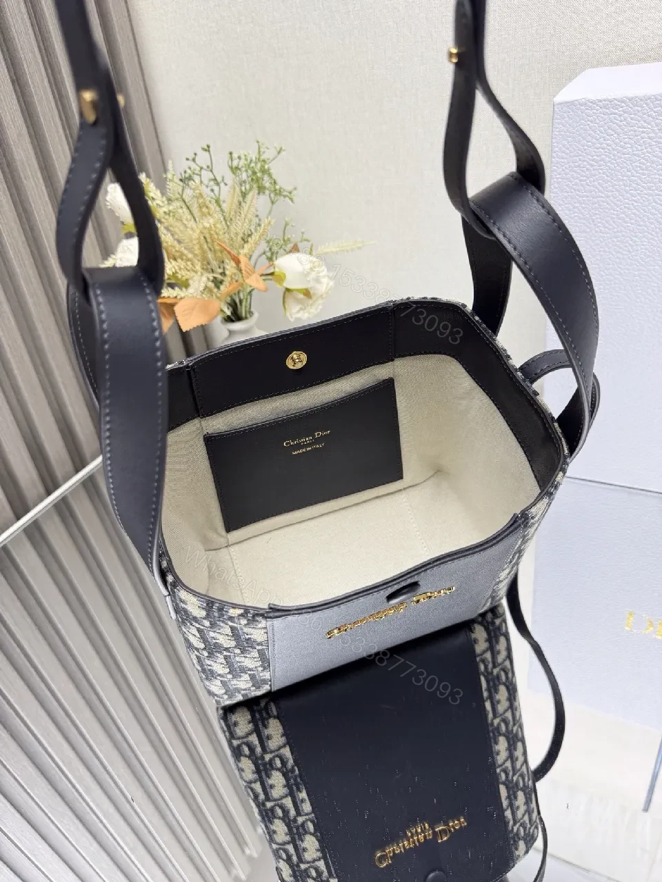 View 7 of Structured Black Leather Monogram Mini Bag with Gold Hardware