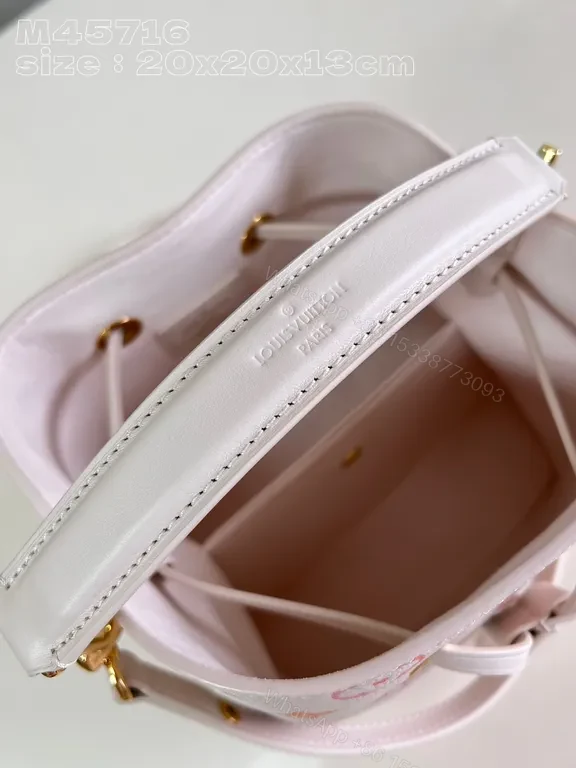 View 5 of Chic Soft Pink Monogram Drawstring Bucket Bag - Luxury Style