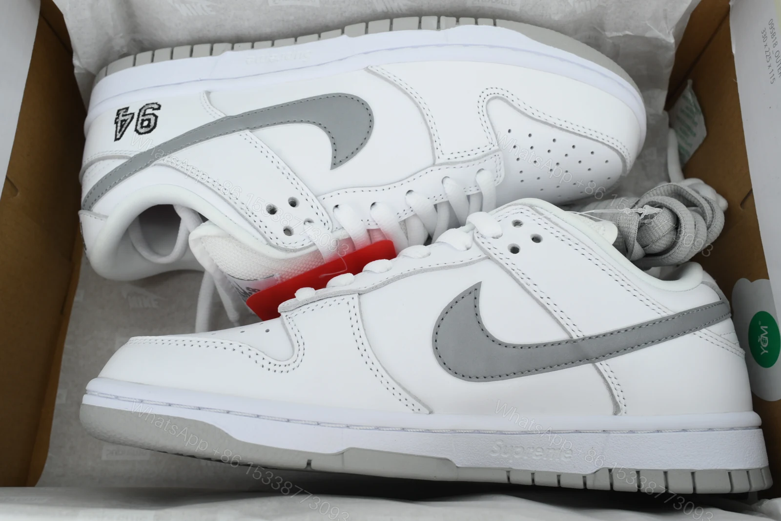 View 6 of Nike Supreme x Dunk Low SB 'White Metallic Silver' HQ8487-100