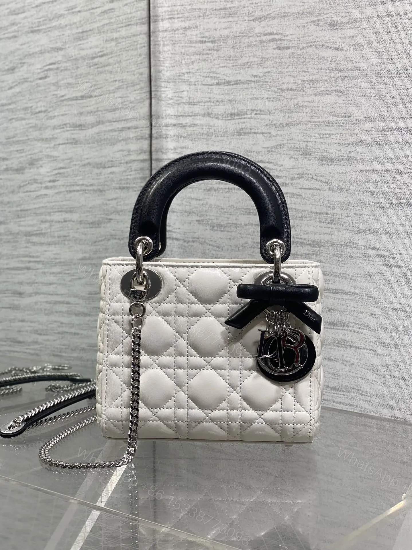 View 3 of Dior Mini Lady Dior Bag with Chain in two-tone latte and black