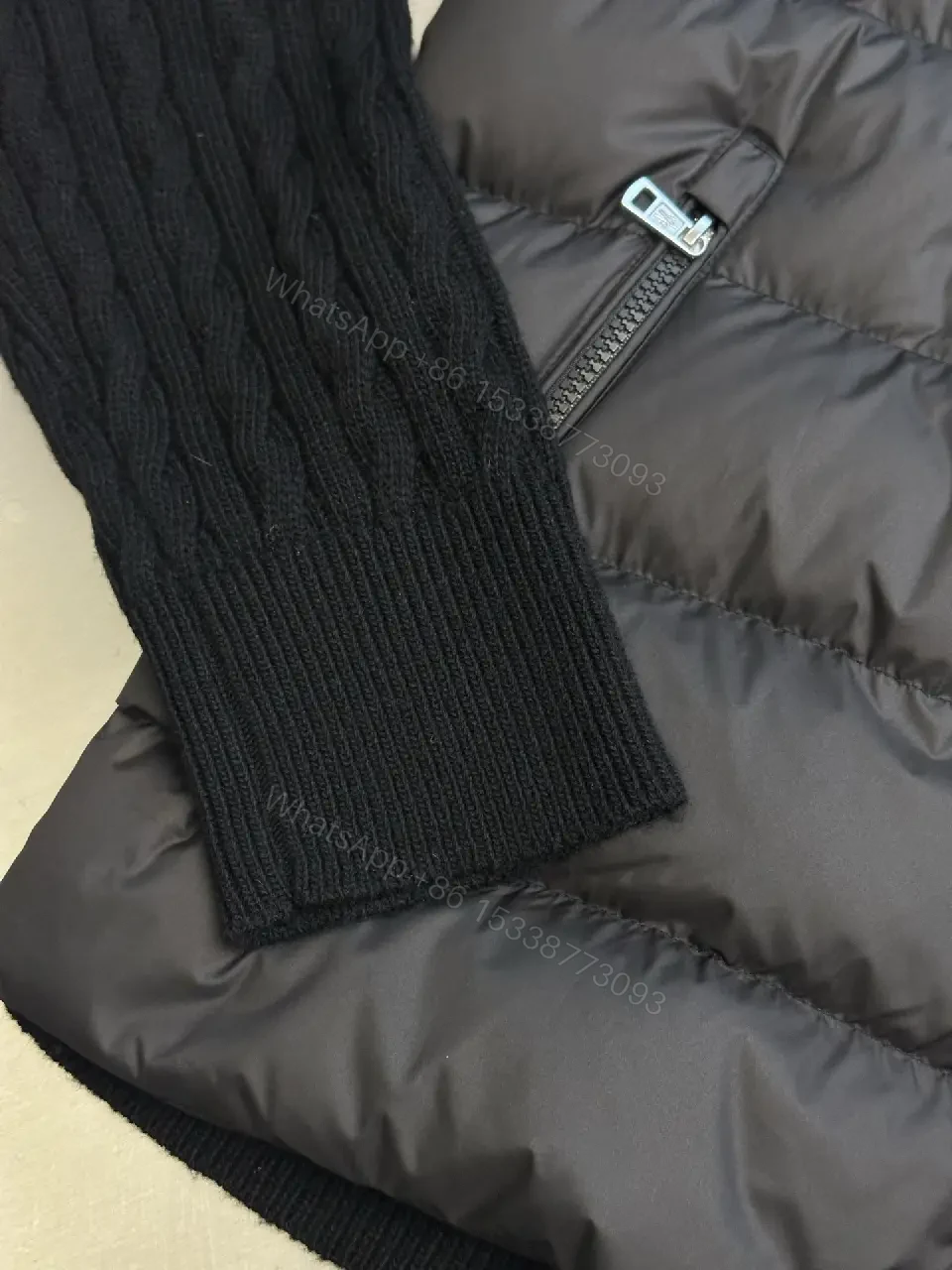 View 3 of Tech-Inspired Quilted Jacket with Knit Sleeves - Versatile Outerwear