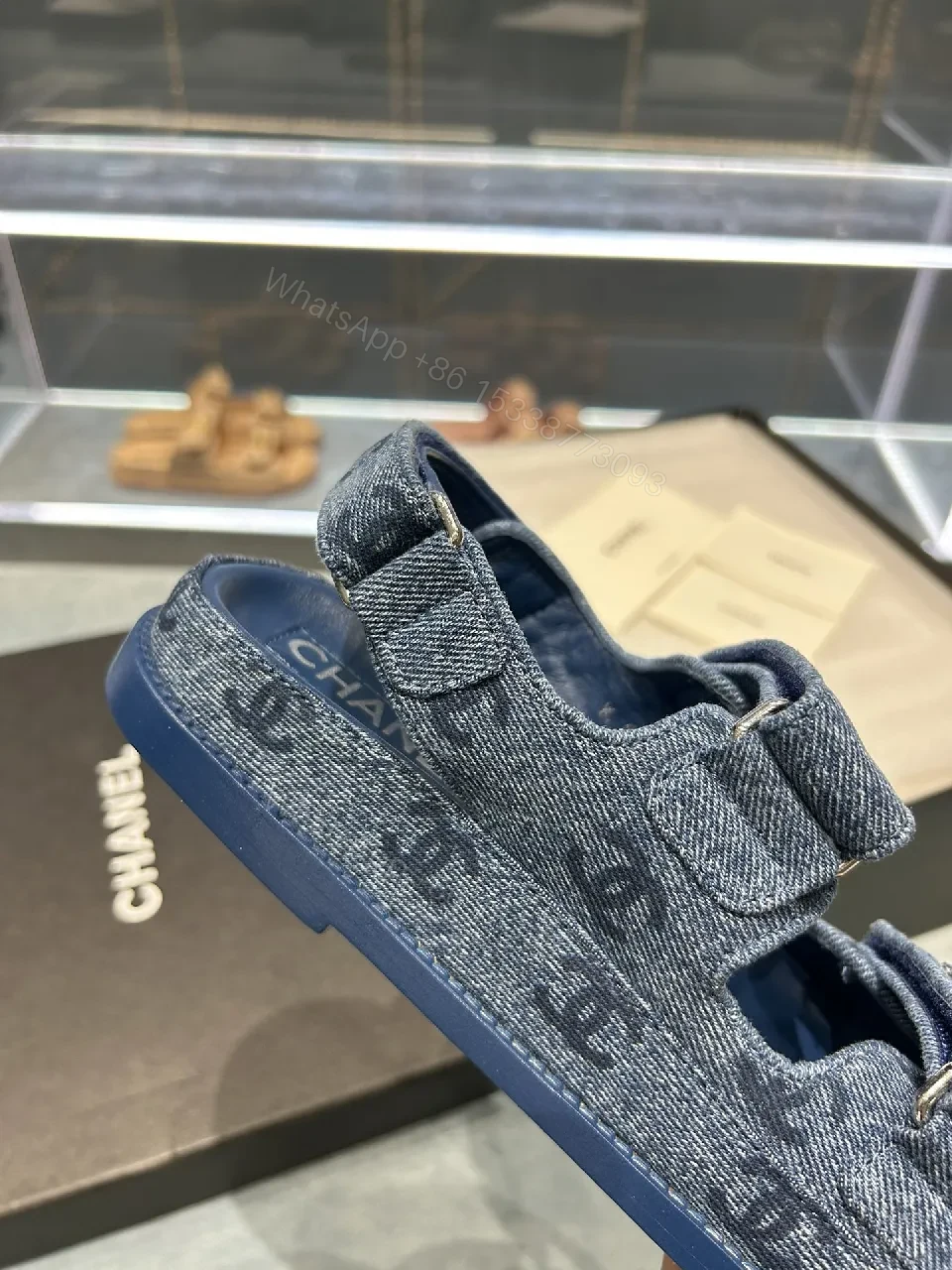 View 5 of Denim-Blue Embellished Sandals: Signature Comfort Shoes