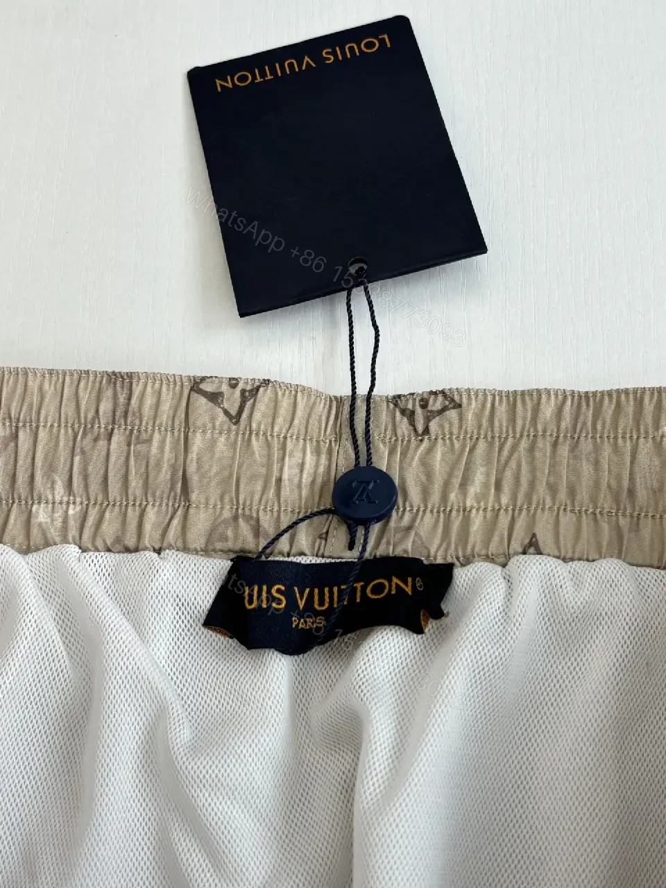 View 12 of Beige LV Monogram Print Linen Shorts Casual Comfort Jogger shorts