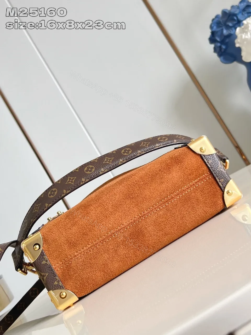 View 6 of Caramel Suede Satchel with Gold Hardware