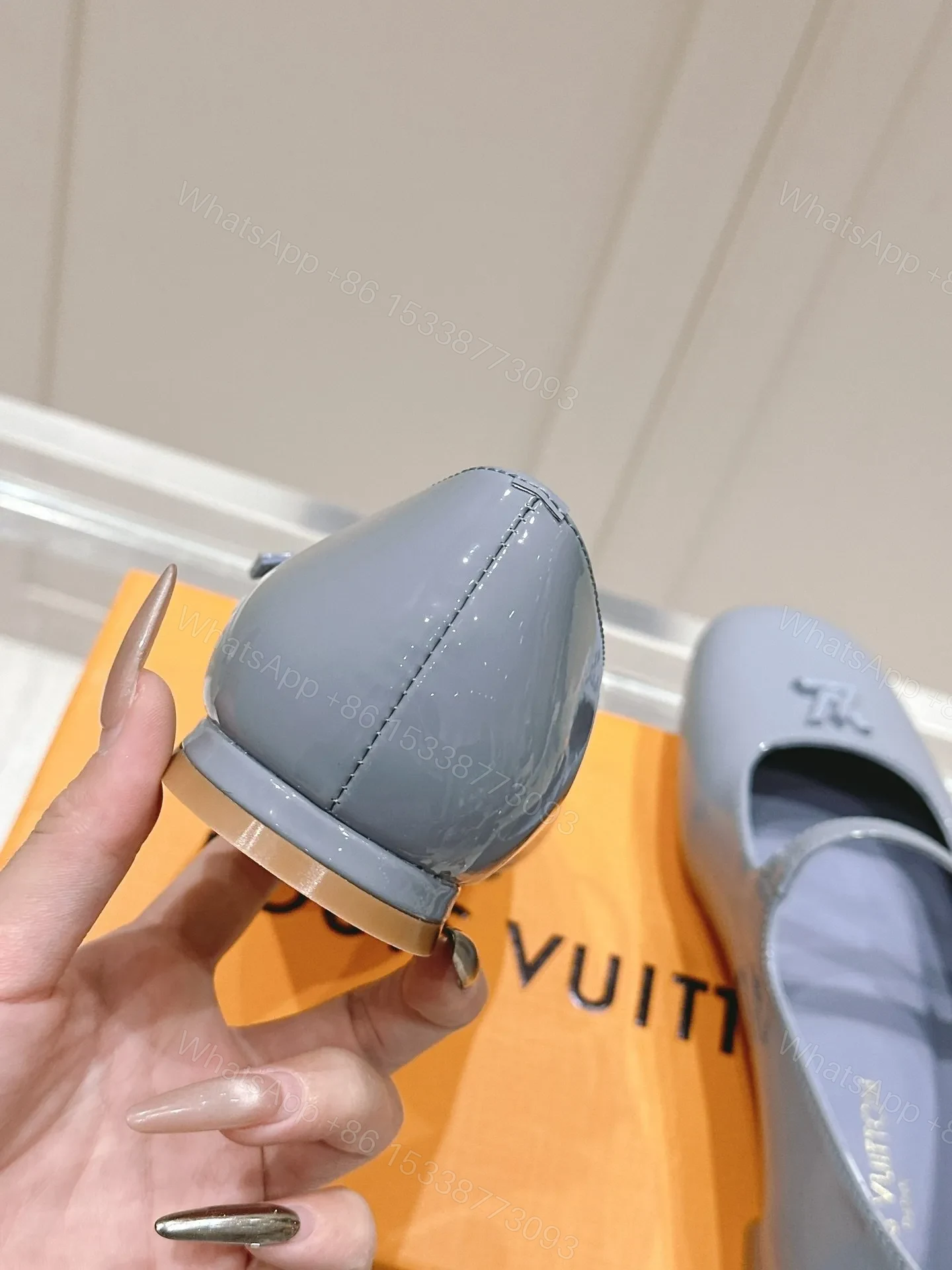 View 2 of LV Women Light Blue Patent Leather Mary Jane Loafers