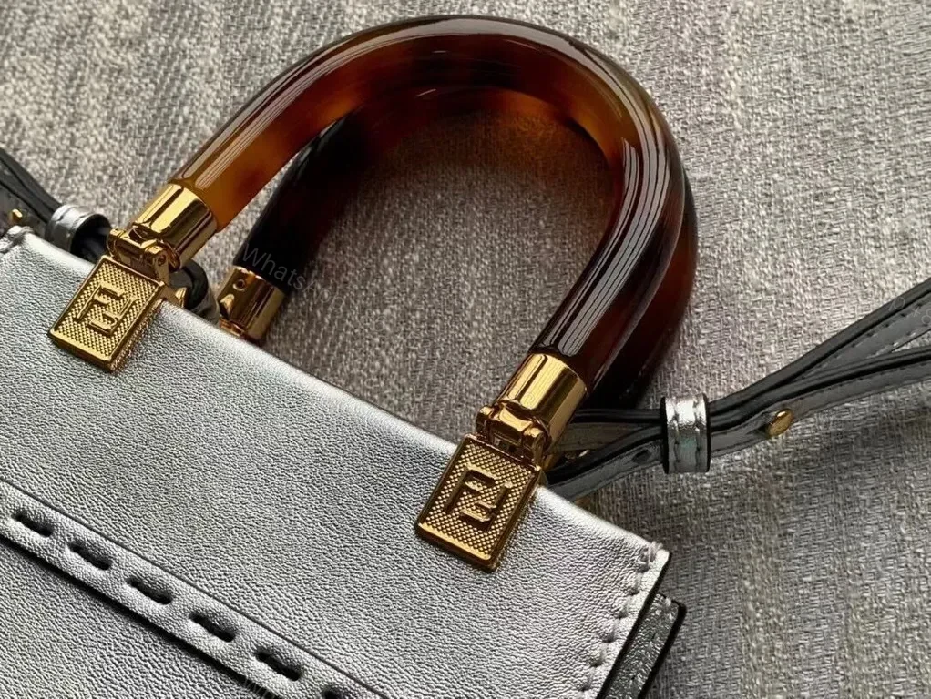 View 7 of Metallic Satchel with Tortoise Handle â€“ Fendi Roma Style Tote