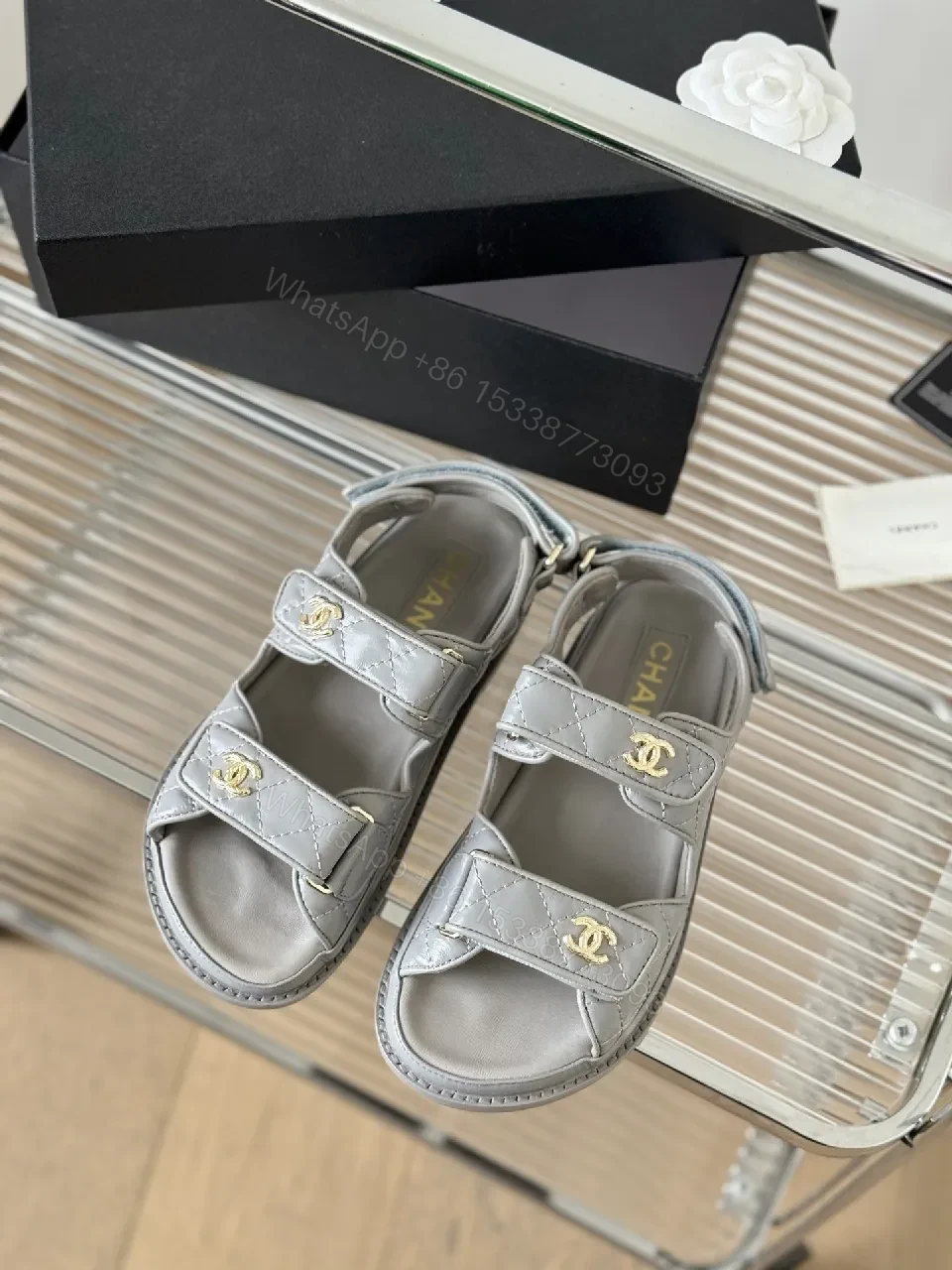 Quilted Metallic Sandals – Gold Hardware, Luxe Comfort — view 1