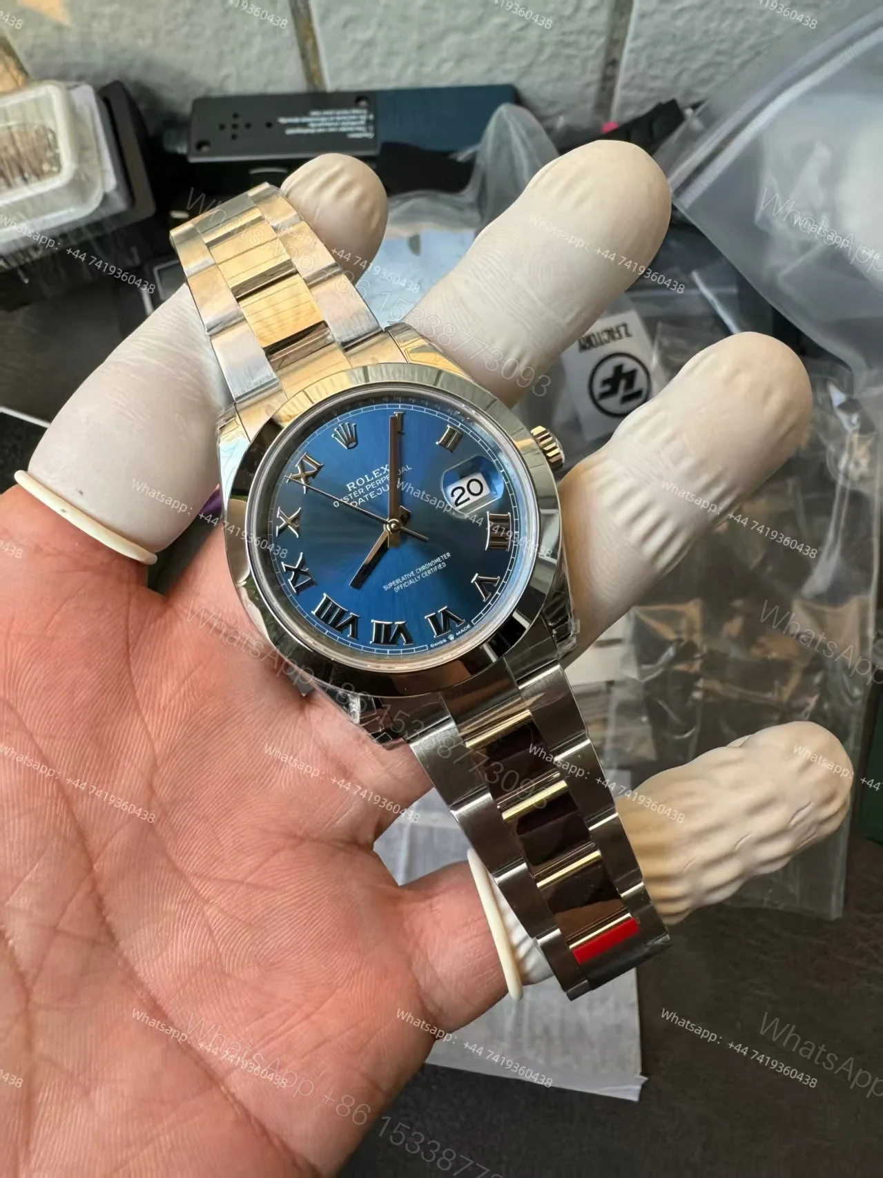View 14 of Rolex Datejust M126300-0017 1:1 Replica Azzurro Blue Roman Dial Oyster 41MM 3235 Movement Super Clone Watch