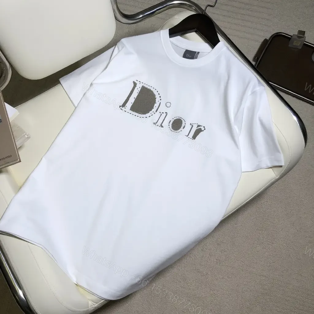 View 10 of White Cotton Casual Dior-style Logo Print T-Shirt