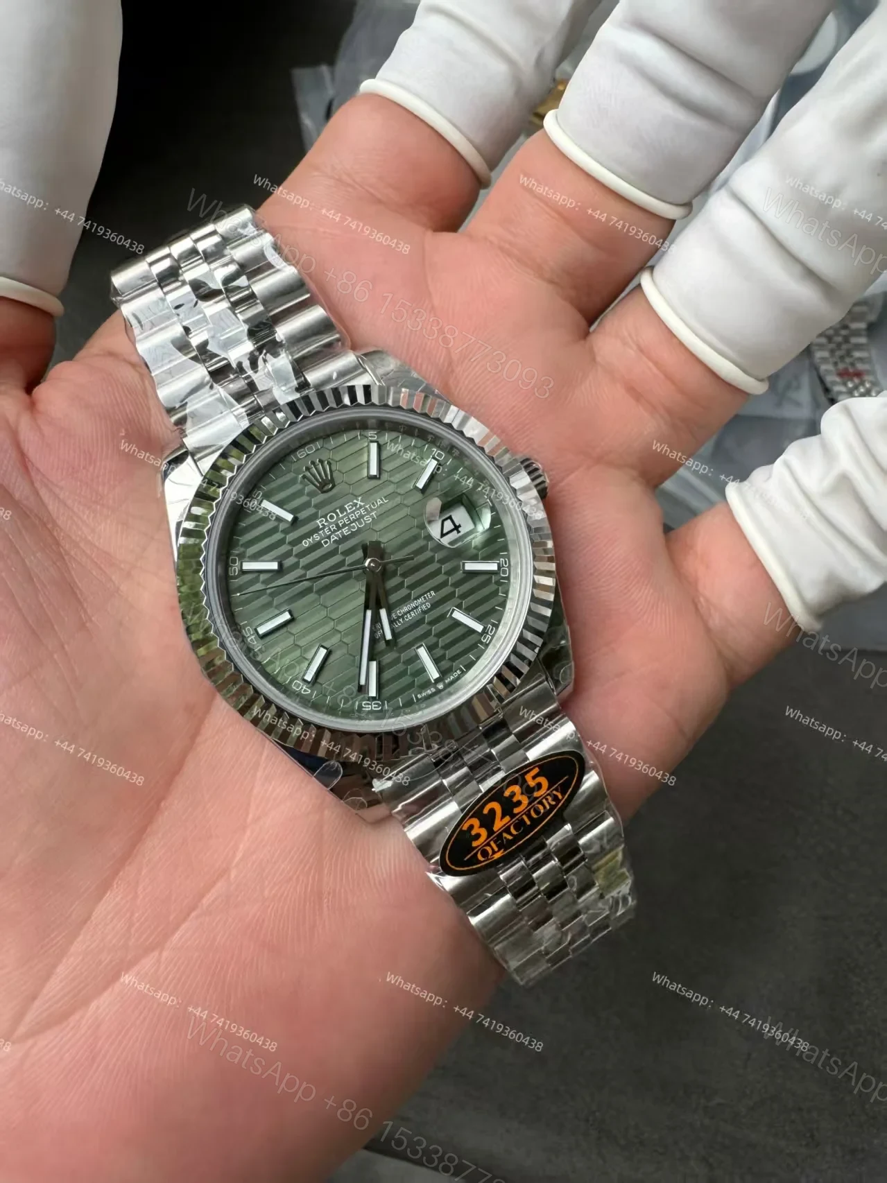 View 10 of Rolex Datejust M126334-0030 Water Ripple Green Dial 1:1 Replica Jubilee 41MM 3235 Movement Super Clone Watch