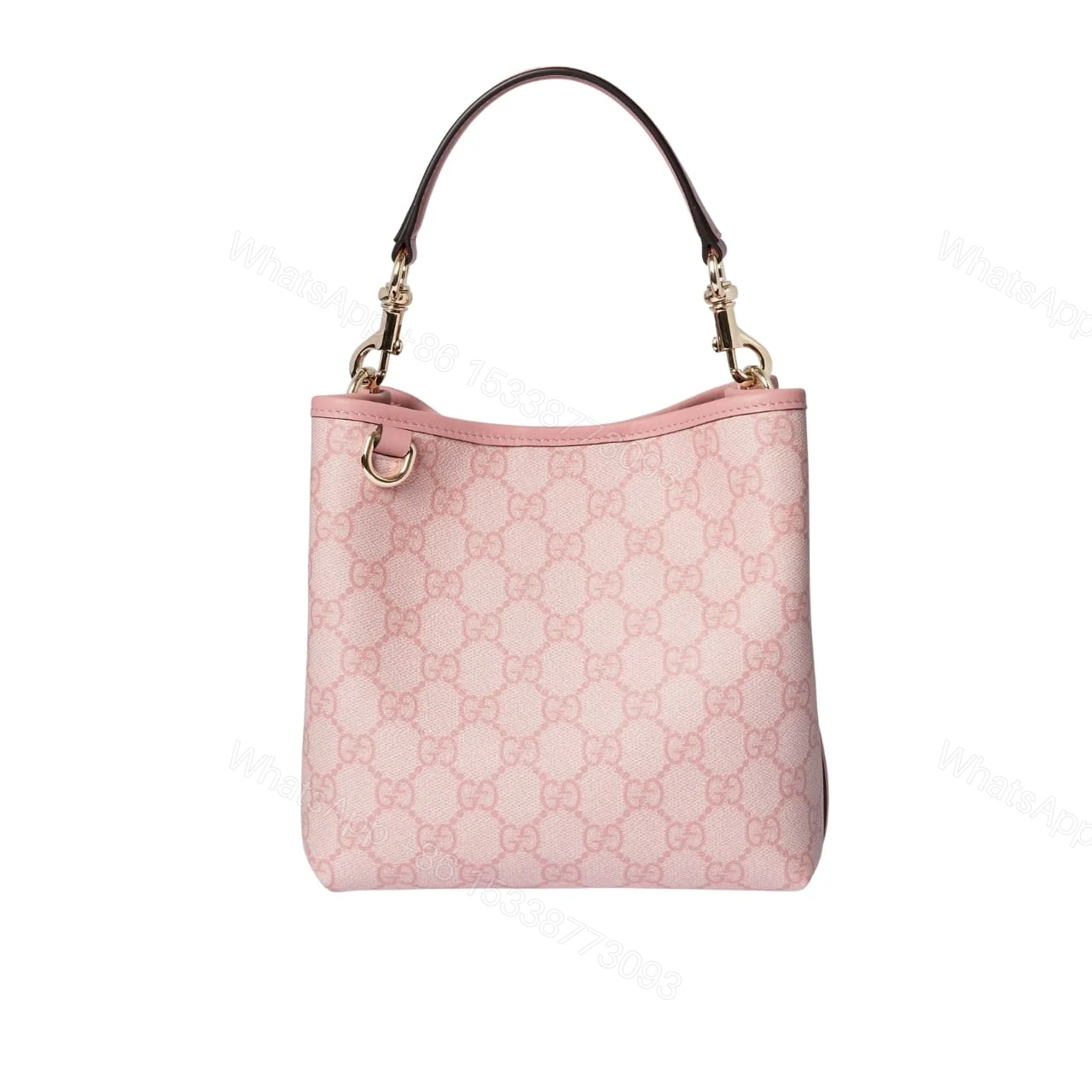 GUCCI GG EMBLEM SMALL BUCKET BAG LIGHT PINK COATED FABRIC 21CM 815118 FAD6L 8459 — view 1